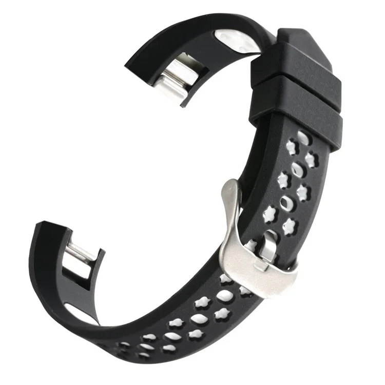 Dual-color Hollow Silicone Watch Band Strap for Fitbit Alta HR / Fitbit Alta - Black + White