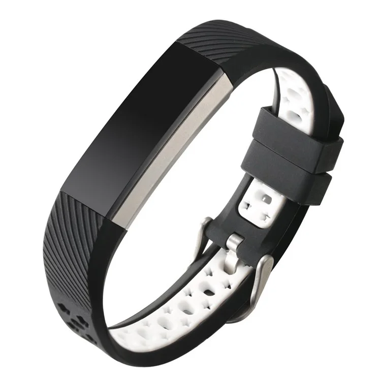 Dual-color Hollow Silicone Watch Band Strap for Fitbit Alta HR / Fitbit Alta - Black + White