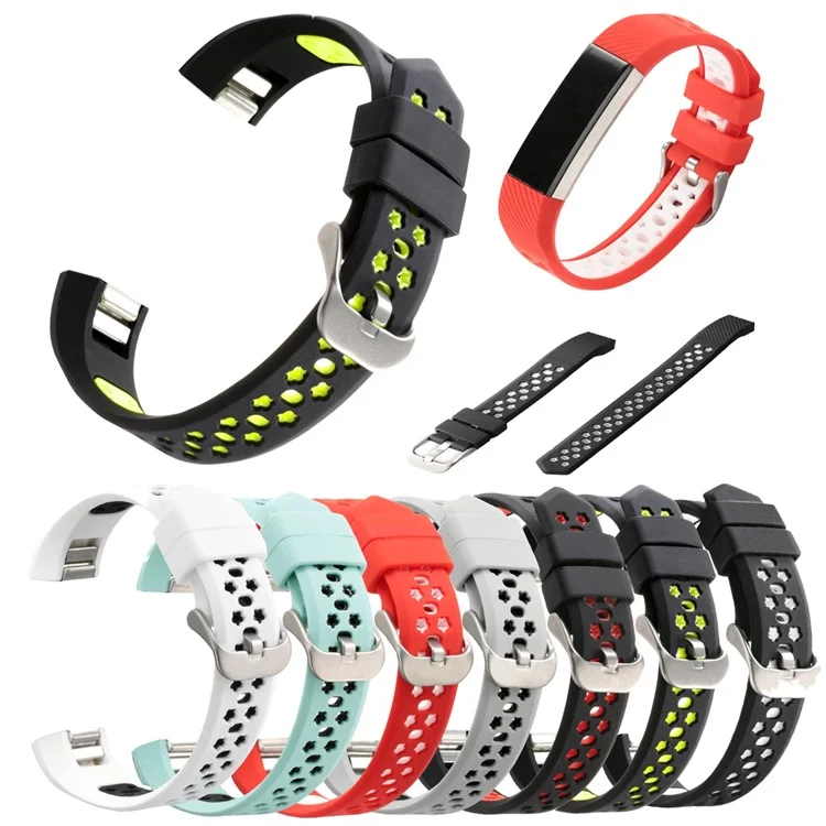 Dual-color Hollow Silicone Watch Band Strap for Fitbit Alta HR / Fitbit Alta - Black + White