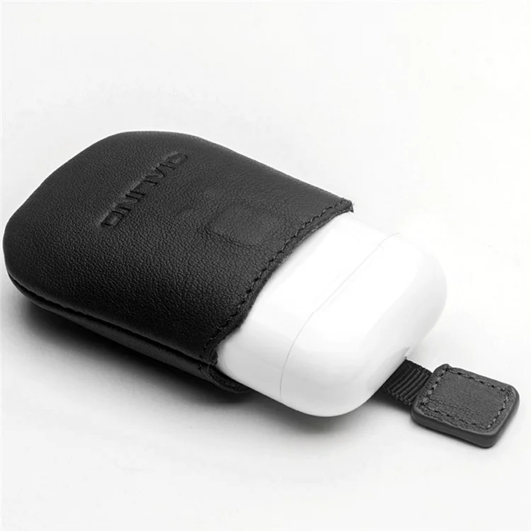QIALINO Top-Layer Cowhide Leather Protective Cover Pouch for Apple Airpods Charging Case - Black