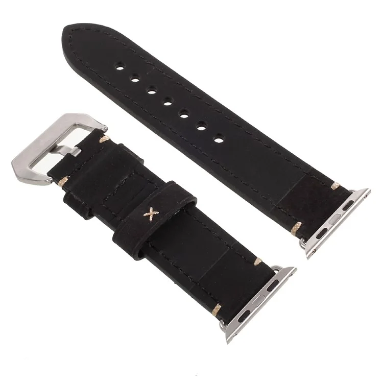 For Apple Watch Series 1 Series 2 Series 3 42mm PU Leather Buckle Replacement Wristband - Black