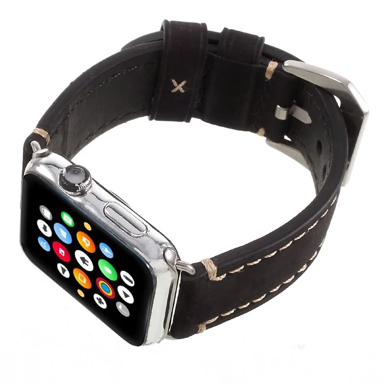 For Apple Watch Series 1 Series 2 Series 3 42mm PU Leather Buckle Replacement Wristband - Black