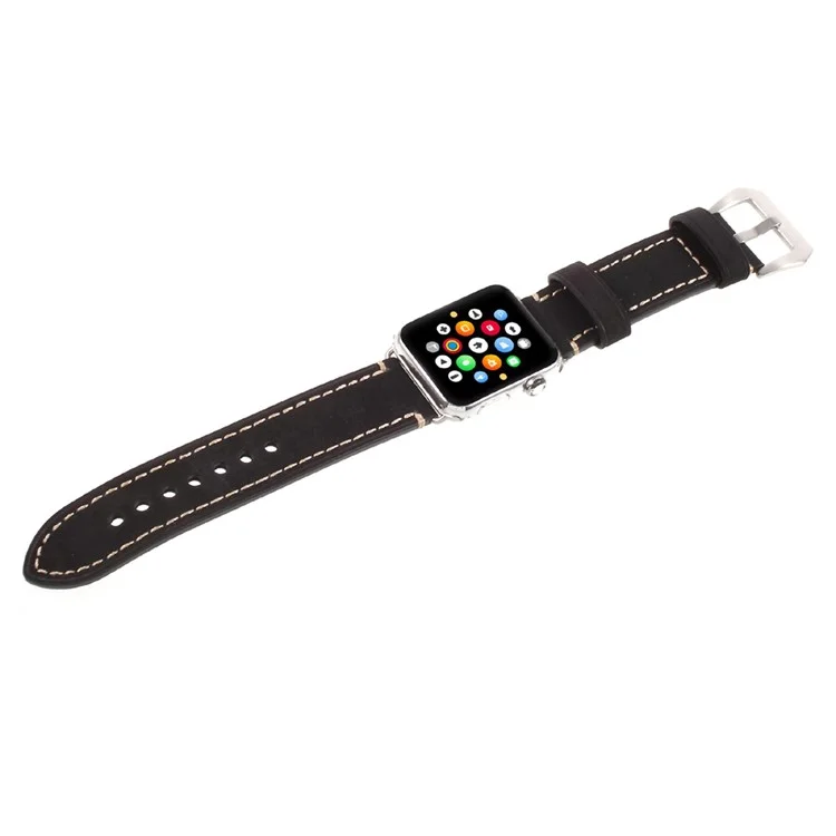 For Apple Watch Series 1 Series 2 Series 3 42mm PU Leather Buckle Replacement Wristband - Black