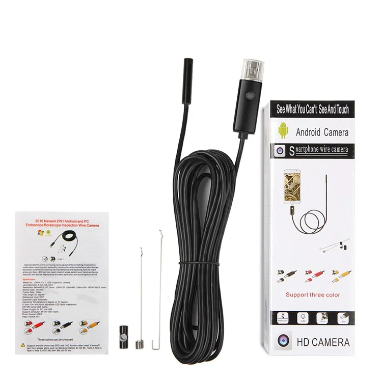 AN99 Waterproof 10m 5.5 mm 6-led PC Android PC USB Endoscopio Inspección Cámara de Video Cámara - Negro