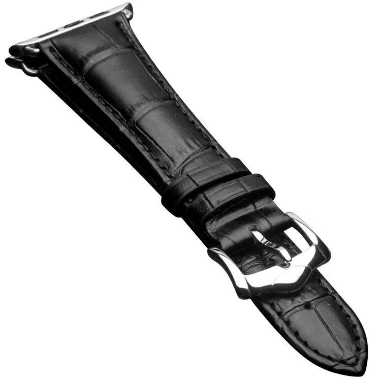 QIALINO Crocodile Pattern Genuine Leather Watch Wrist Strap for Apple Watch Series 3 2 1 42mm - Black