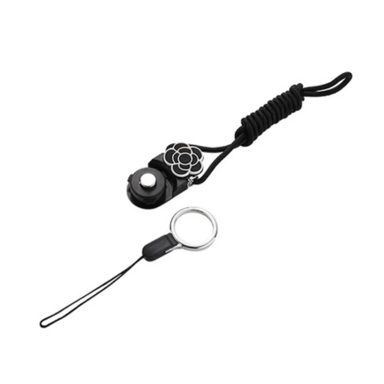 Quick-Release Wrist Hand Lanyard Detachable Cell Phone Neck Lanyard Strap - Black Flower