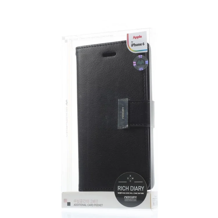 Mercury GOOSPERY Rich Diary Wallet Leather Case for iPhone 6s 6 4.7 inch - Black