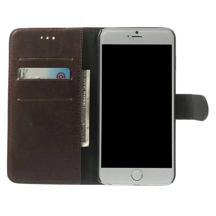 Retro Style Leather Wallet Stand Leather Phone Case for iPhone 6s Plus / 6 Plus 5.5 inch - Coffee