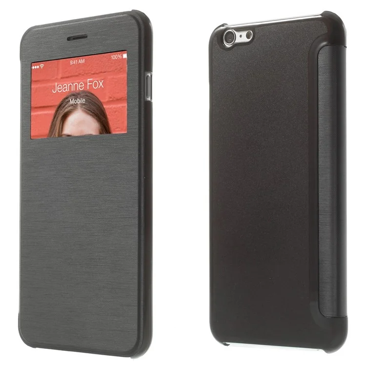 View Window Brushed Leather Folio Case for iPhone 6s Plus / 6 Plus 5.5 inch - Black