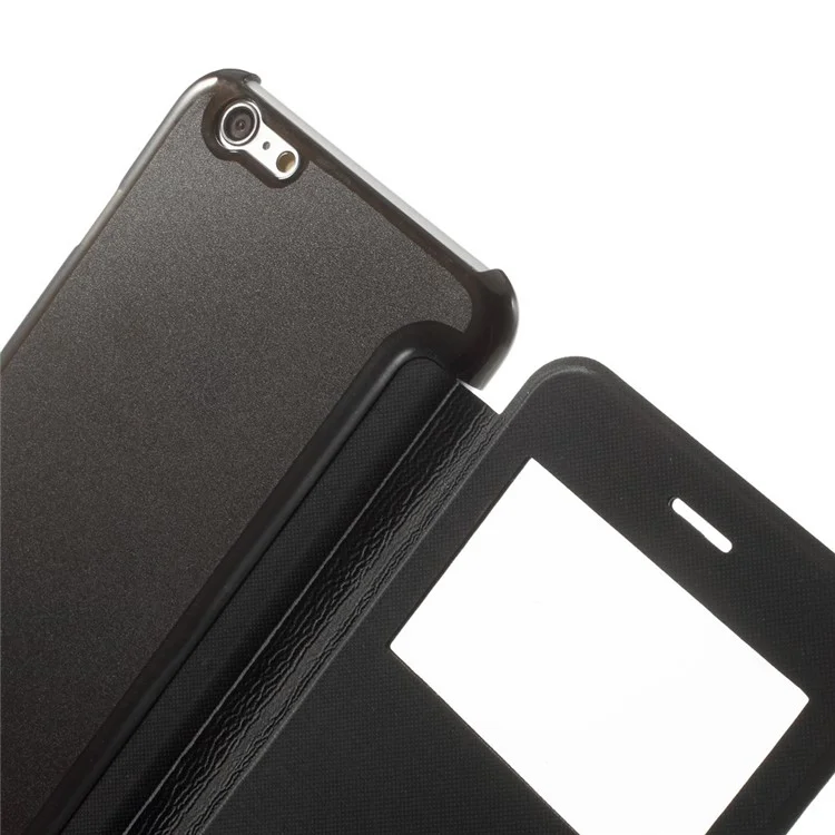 View Window Brushed Leather Folio Case for iPhone 6s Plus / 6 Plus 5.5 inch - Black