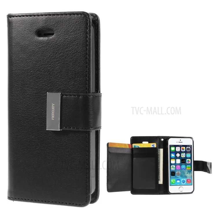 Mercury GOOSPERY Rich Diary Leather Card Holder Case for iPhone SE 5s 5 - Black
