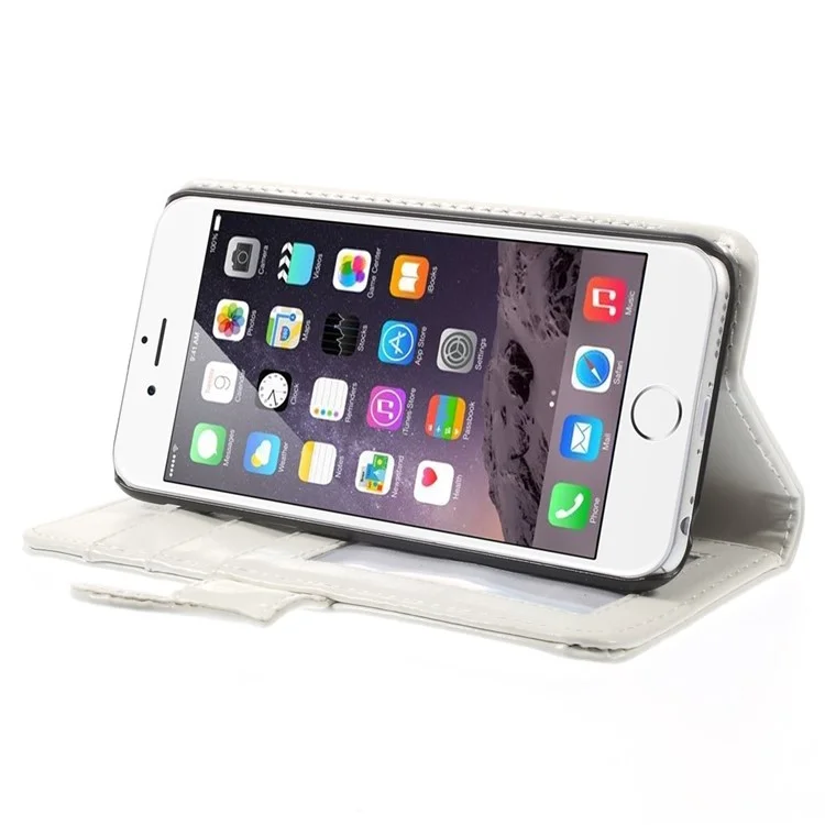 Безумный конь Текстура Folio Кожаный бумажник Стенд Раковина для iPhone 6 / 6s - Белый