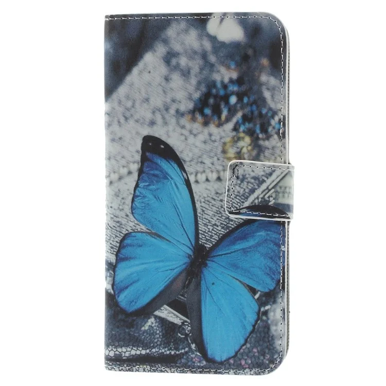 Blue Butterfly Pattern Wallet Leather Shell for iPhone 6s Plus / 6 Plus w/ Stand