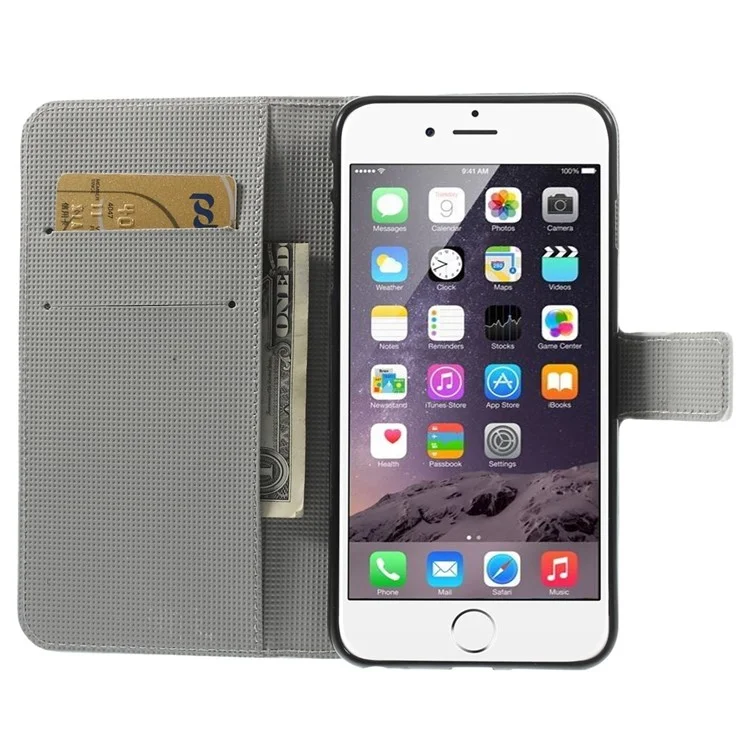 Blue Butterfly Pattern Wallet Leather Shell for iPhone 6s Plus / 6 Plus w/ Stand