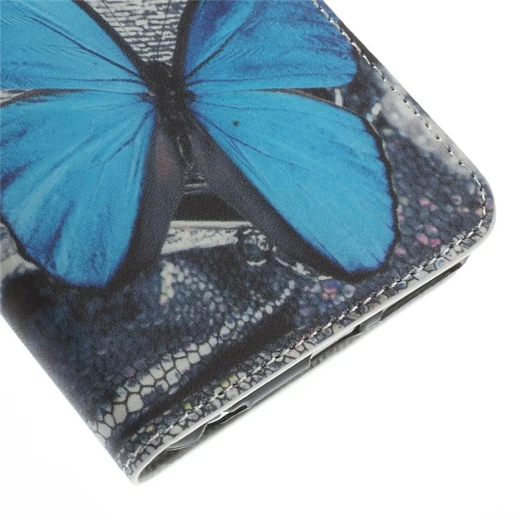 Blue Butterfly Pattern Wallet Leather Shell for iPhone 6s Plus / 6 Plus w/ Stand