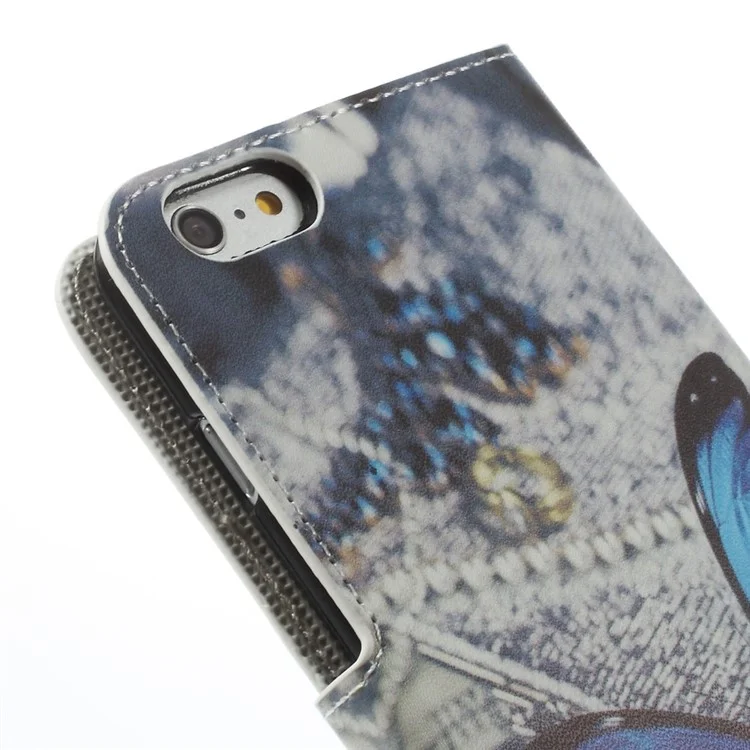 Blue Butterfly Pattern Wallet Leather Shell for iPhone 6s Plus / 6 Plus w/ Stand