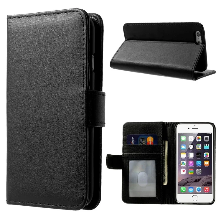 Flip Wallet Leather Case Cover with Stand for iPhone 6s 6 - Black