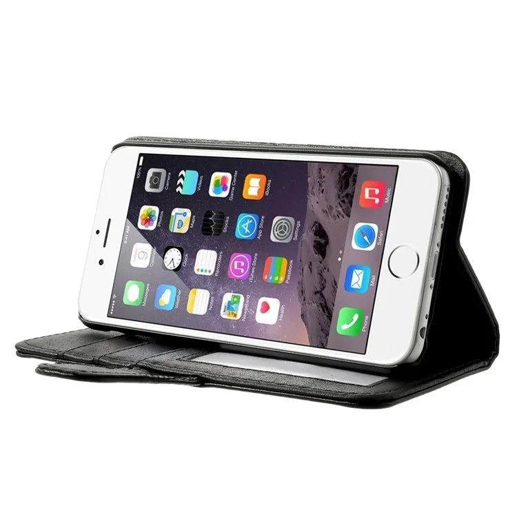 Flip Wallet Leather Case Cover with Stand for iPhone 6s 6 - Black