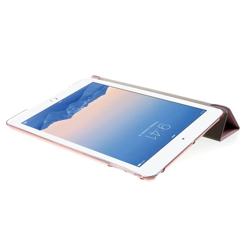 For iPad 9.7-inch (2018)/9.7-inch (2017)/Air 2/Air Tri-fold Stand Leather Cell Phone Casing - Pink