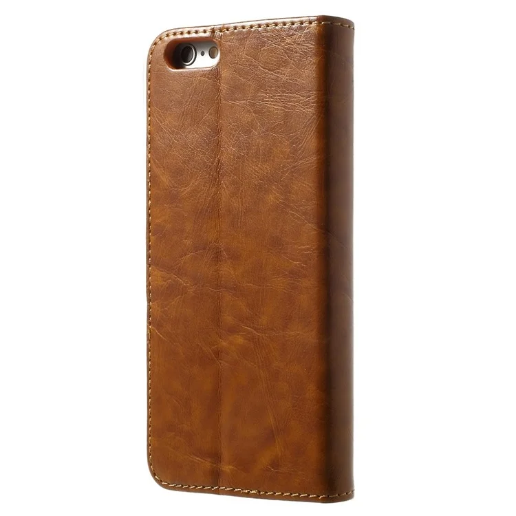 2-in-1 Oil Wax Leather Flip Cover + Detachable PC Shell for iPhone 6s 6 4.7-inch - Brown
