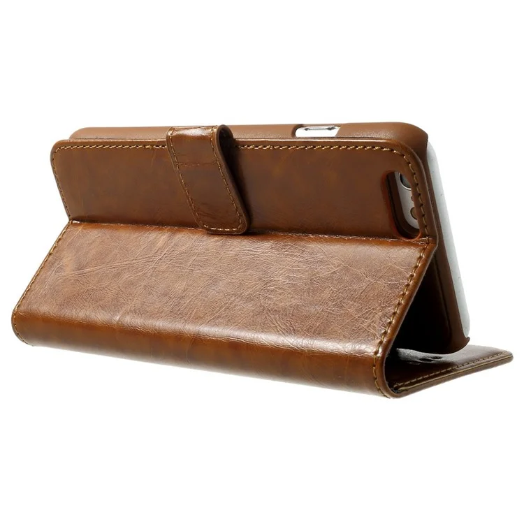 2-in-1 Oil Wax Leather Flip Cover + Detachable PC Shell for iPhone 6s 6 4.7-inch - Brown