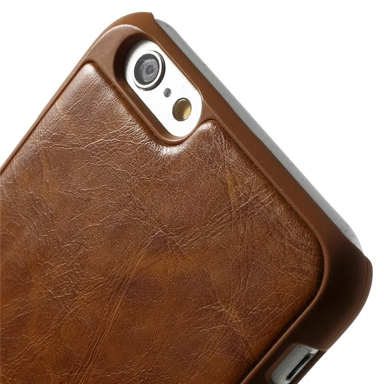 2-in-1 Oil Wax Leather Flip Cover + Detachable PC Shell for iPhone 6s 6 4.7-inch - Brown
