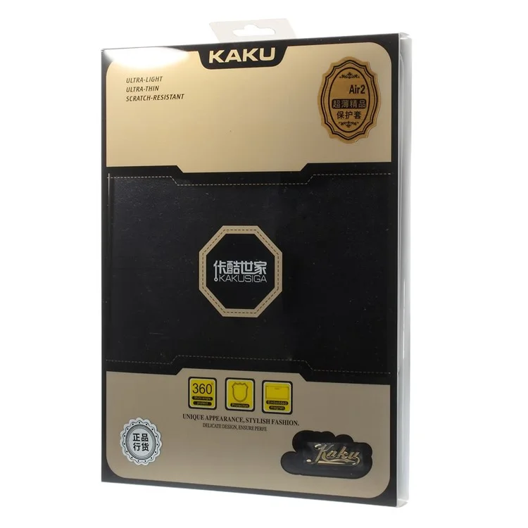 KAKUSIGA Leather Stand Case w/ Elastic Band for iPad Air 2 - Black