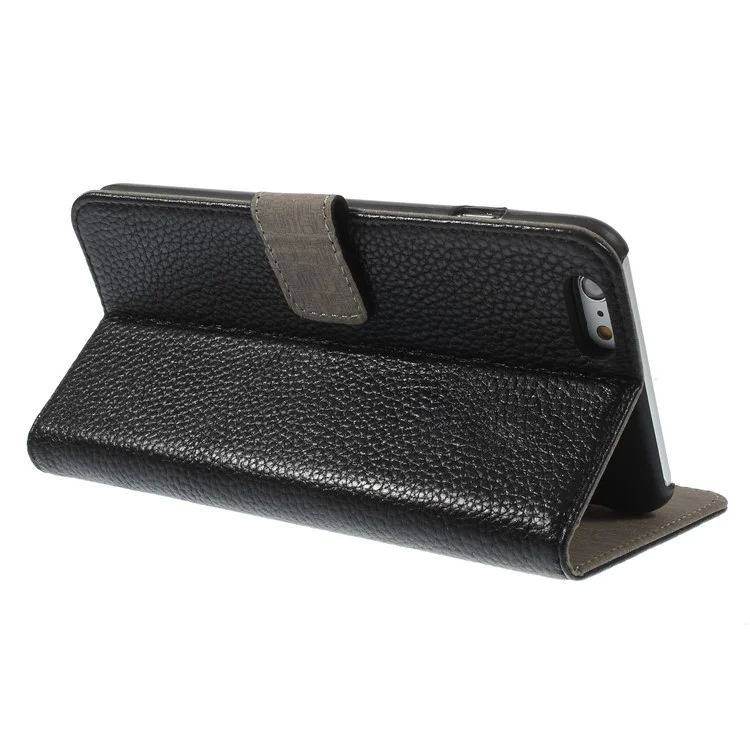Lychee Genuine Leather Case Cover for iPhone 6 6s (4.7) with Card Slots - Black