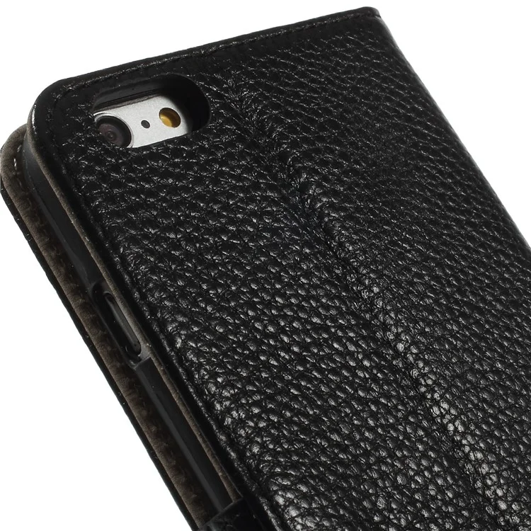 Lychee Genuine Leather Case Cover for iPhone 6 6s (4.7) with Card Slots - Black