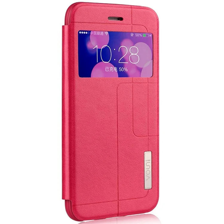 VOUNI Unique Window View Leather Pretective Case for iPhone 6 / 6s 4.7 Inch - Red