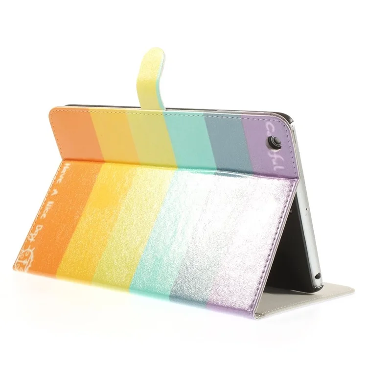 For iPad Mini / Mini 2 / Mini 3 Silk Leather Magnetic Stand Case - Rainbow Stripes