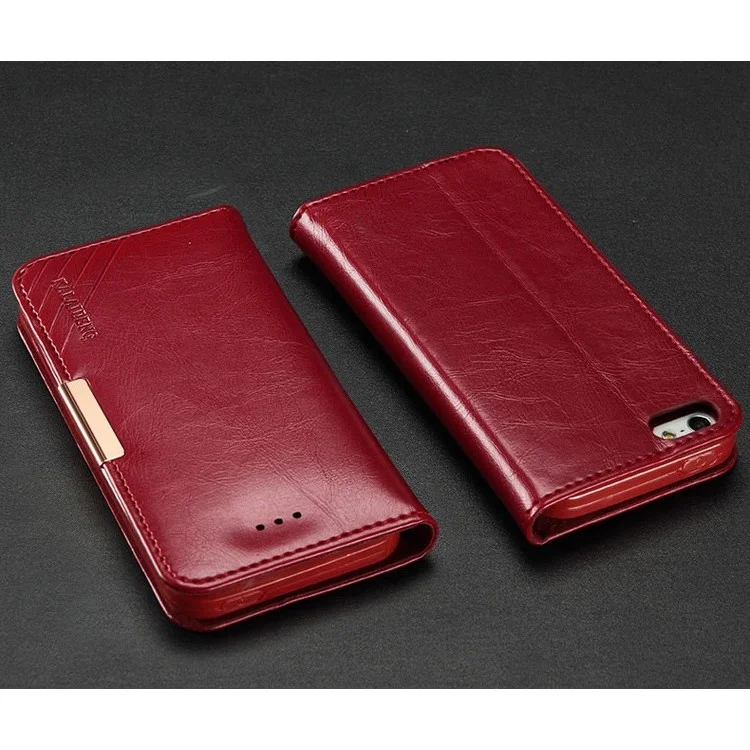 KLD Royale II Series for iPhone SE 5s 5 Genuine Full Grain Leather Stand Case Card Holder - Red