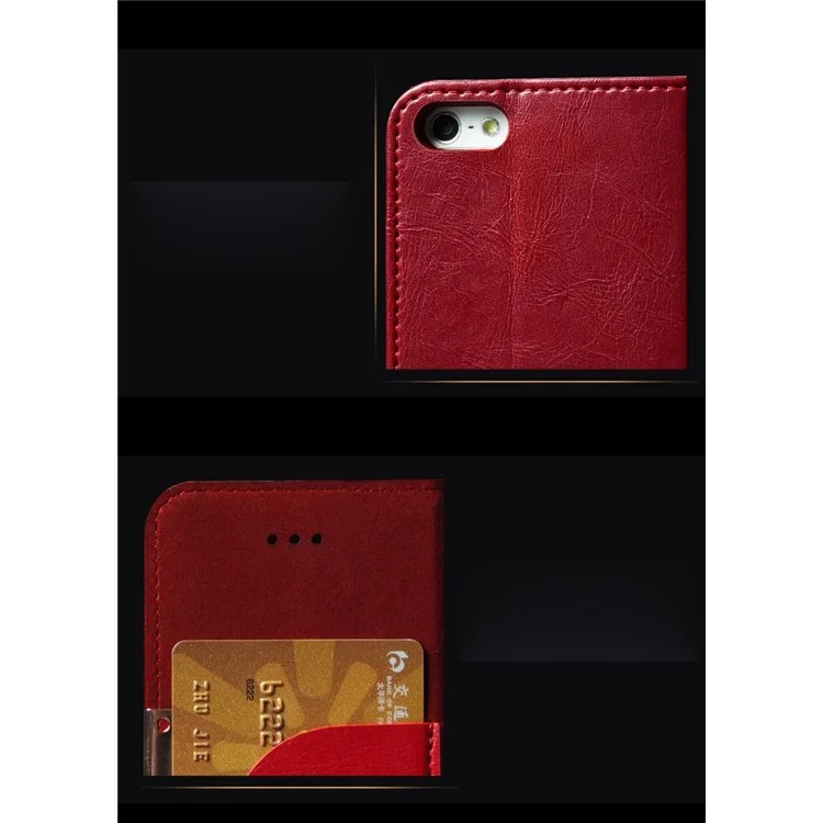 KLD Royale II Series for iPhone SE 5s 5 Genuine Full Grain Leather Stand Case Card Holder - Red