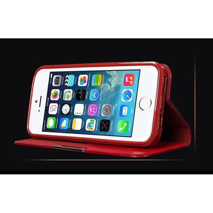 KLD Royale II Series for iPhone SE 5s 5 Genuine Full Grain Leather Stand Case Card Holder - Red