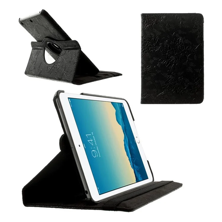 For iPad mini / mini 2 / mini 3 Embossment Pattern 360 Degree Rotating Stand Smart Leather Case - Black