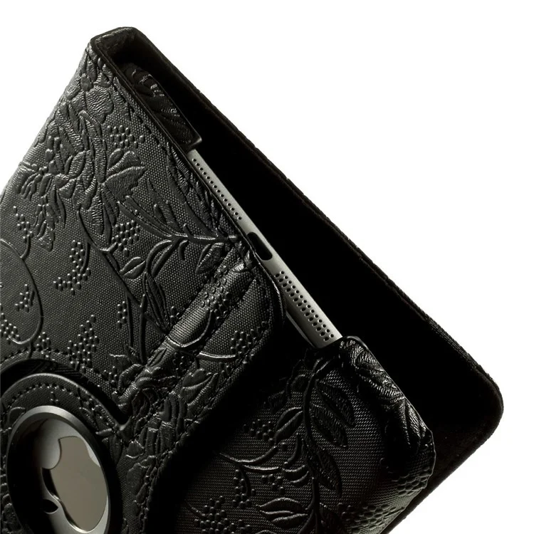 For iPad mini / mini 2 / mini 3 Embossment Pattern 360 Degree Rotating Stand Smart Leather Case - Black