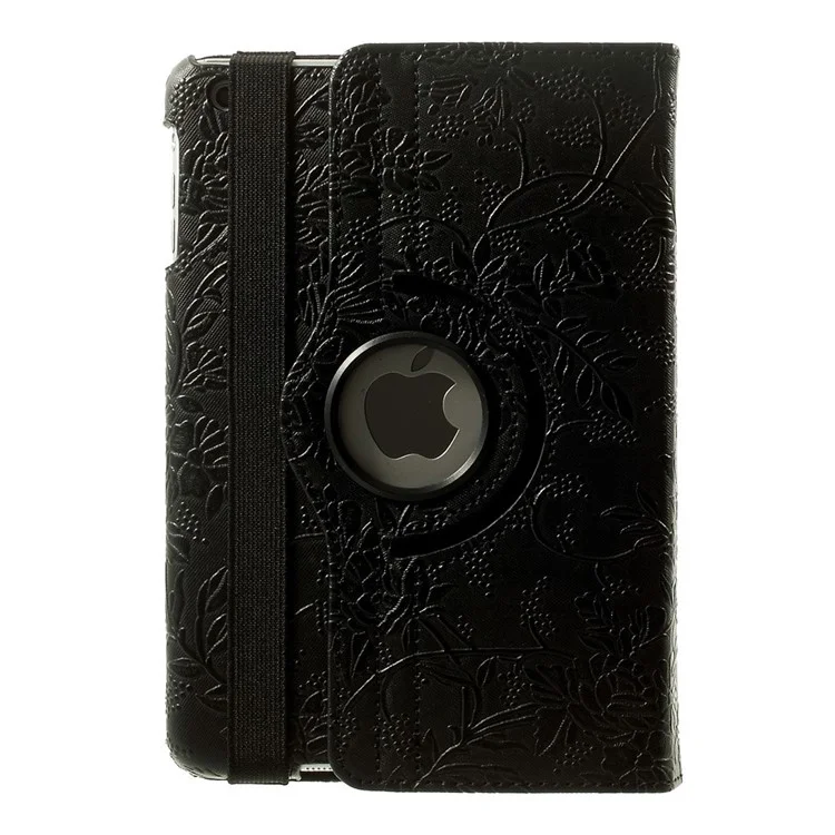 For iPad mini / mini 2 / mini 3 Embossment Pattern 360 Degree Rotating Stand Smart Leather Case - Black