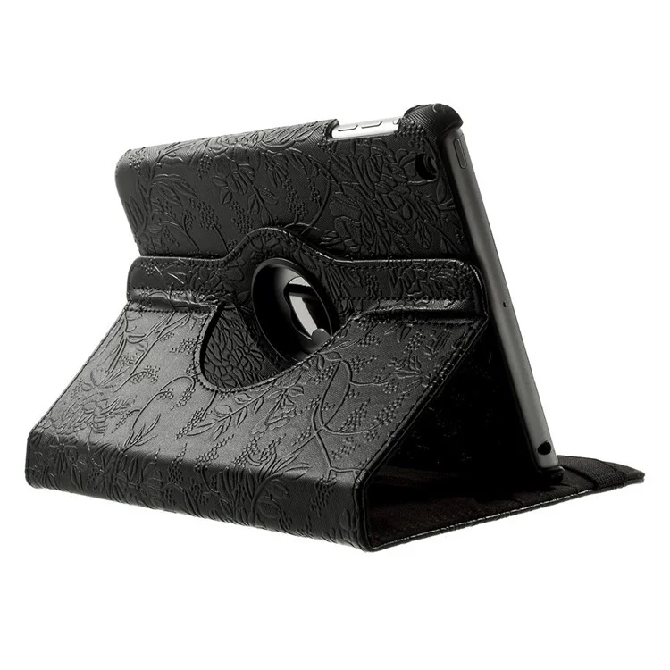 For iPad mini / mini 2 / mini 3 Embossment Pattern 360 Degree Rotating Stand Smart Leather Case - Black