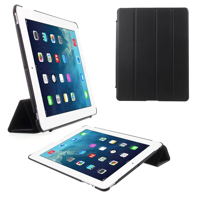 Four-fold Smart Leather Stand Case for iPad 2 3 4 - Black