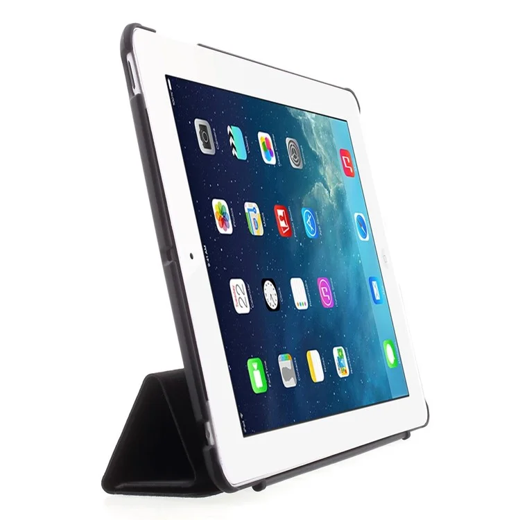 Four-fold Smart Leather Stand Case for iPad 2 3 4 - Black