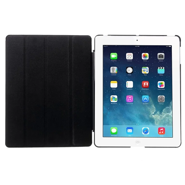 Four-fold Smart Leather Stand Case for iPad 2 3 4 - Black