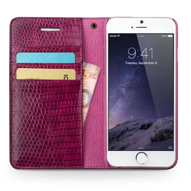 QIALINO Textura De Crocodilo Bolsa De Couro Genuíno Para Iphone 6 Plus / 6s Mais 5,5 Polegadas - Rosa