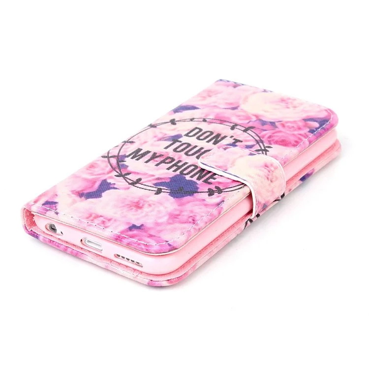 Wallet Leather Stand Case for iPhone 6s 6 - Flowers and Do not Touch my Phone