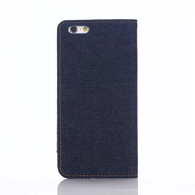 For iPhone 6s Plus 5.5-inch Pocket Design Jeans Cloth Wallet Leather Cover - Dark Blue