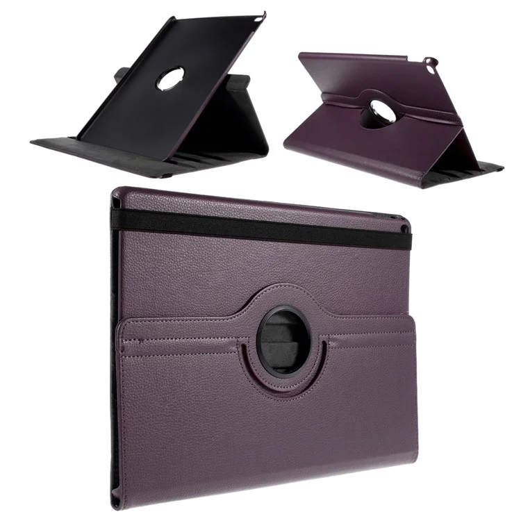 360-Rotation Stand Lychee Smart Leather Tablet Cover for iPad Pro 12.9 inch - Purple