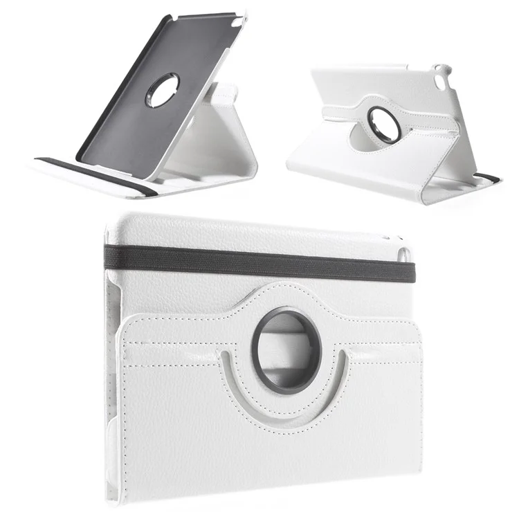 Para iPad mini 4 Lychee 360-Rotação Stand Case de Tablet de Couro - Branco