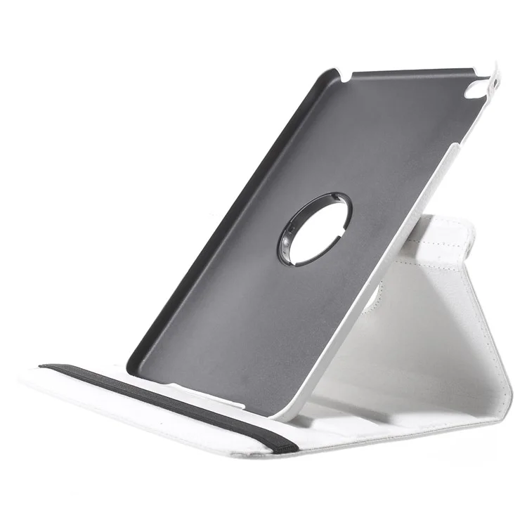 For iPad mini 4 Lychee 360-Rotation Stand Leather Tablet Case - White