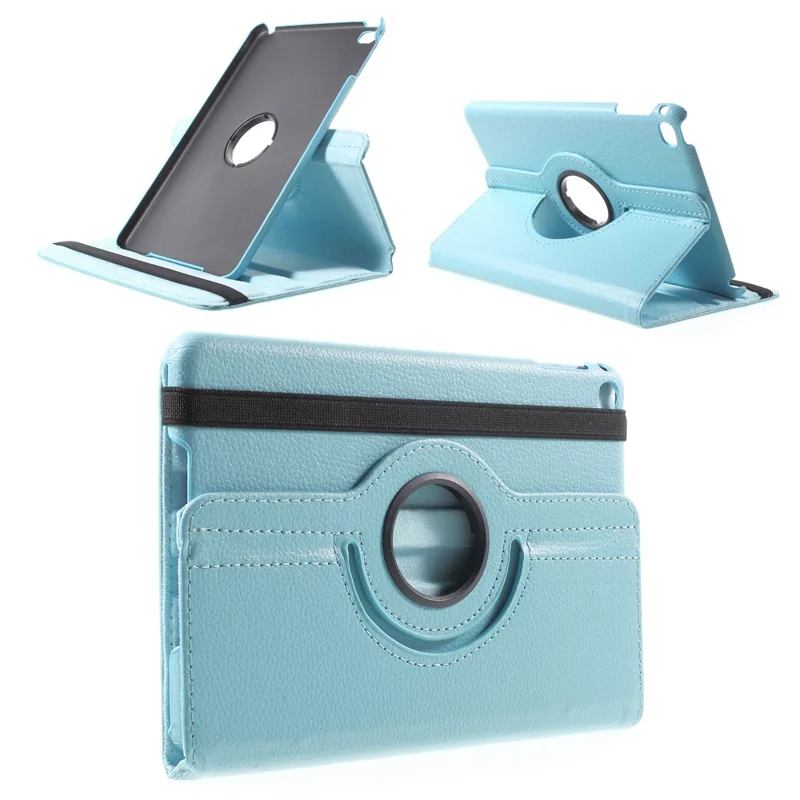 For iPad mini 4 Lychee 360-Rotation Stand Leather Shell Case - Baby Blue