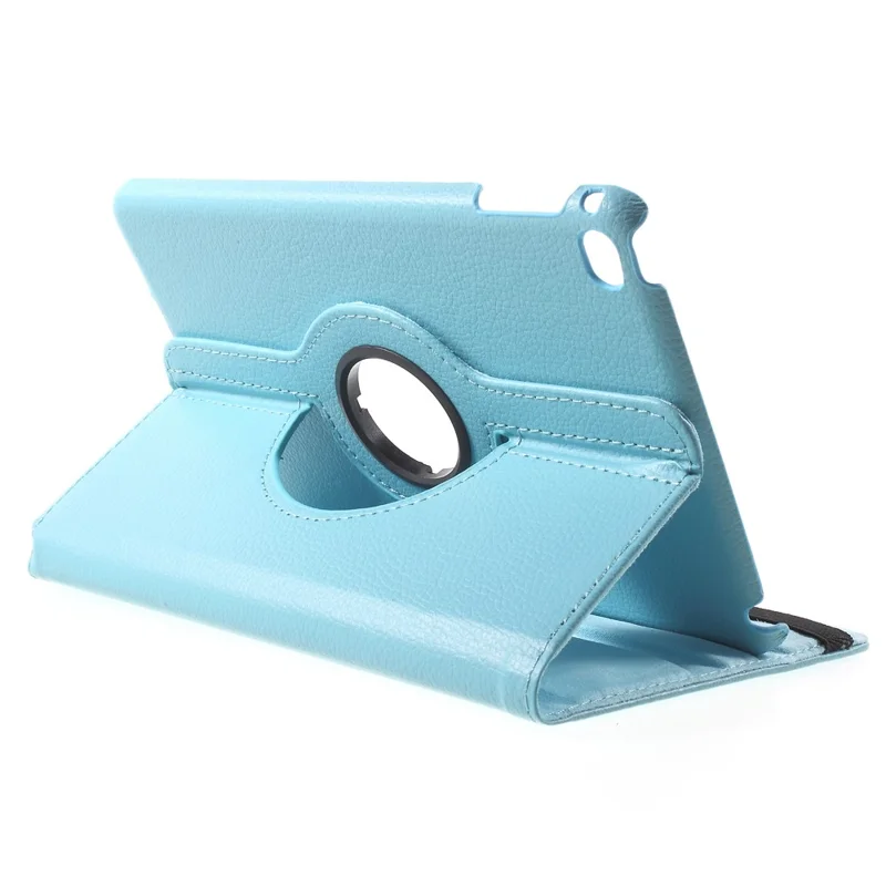 For iPad mini 4 Lychee 360-Rotation Stand Leather Shell Case - Baby Blue