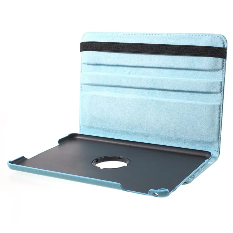 For iPad mini 4 Lychee 360-Rotation Stand Leather Shell Case - Baby Blue